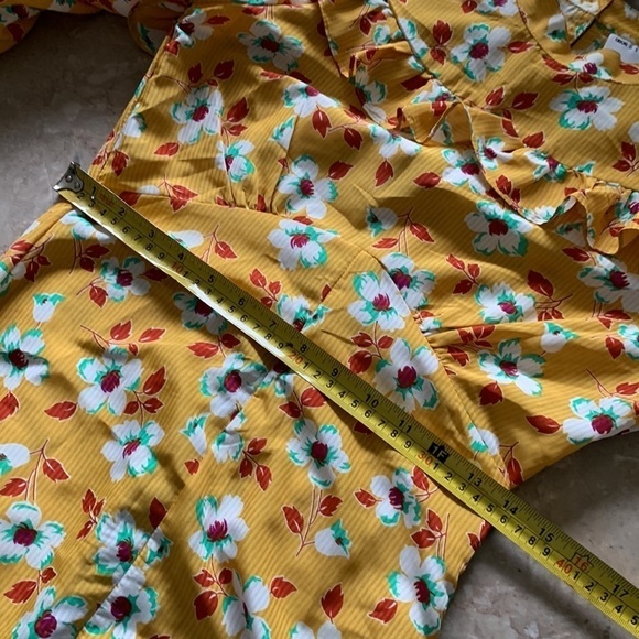 ASOS DESIGN frill neck midi tea dress in yellow floral print open back size‎ 4 - Picture 13 of 15